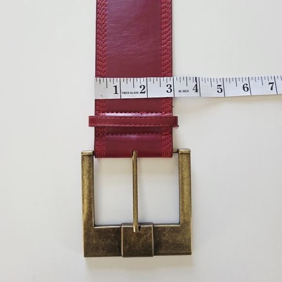 Wide Red Belt With Brass Buckle - Picture 8 of 8